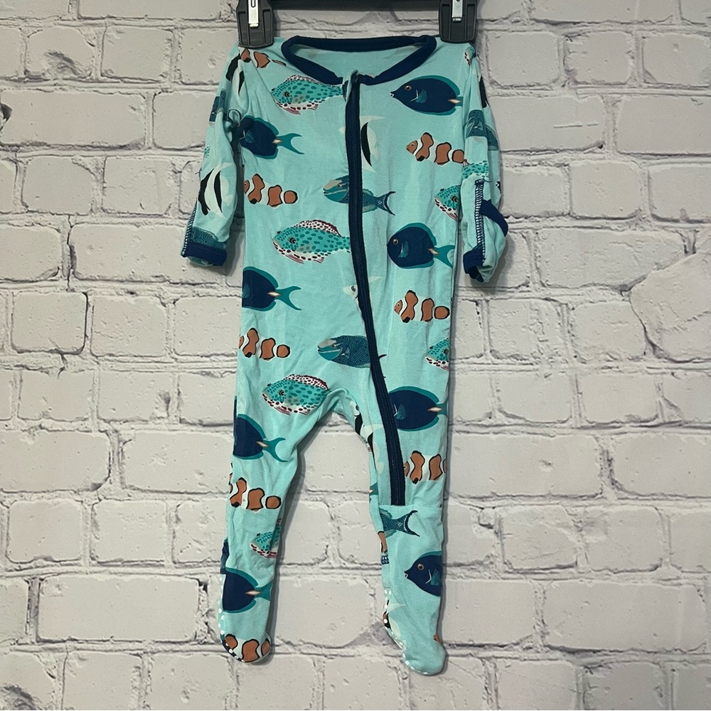 Kickee Pants Bamboo Footie Pajamas Aqua Tropical Fish Print Kids One Piece 0-3 M